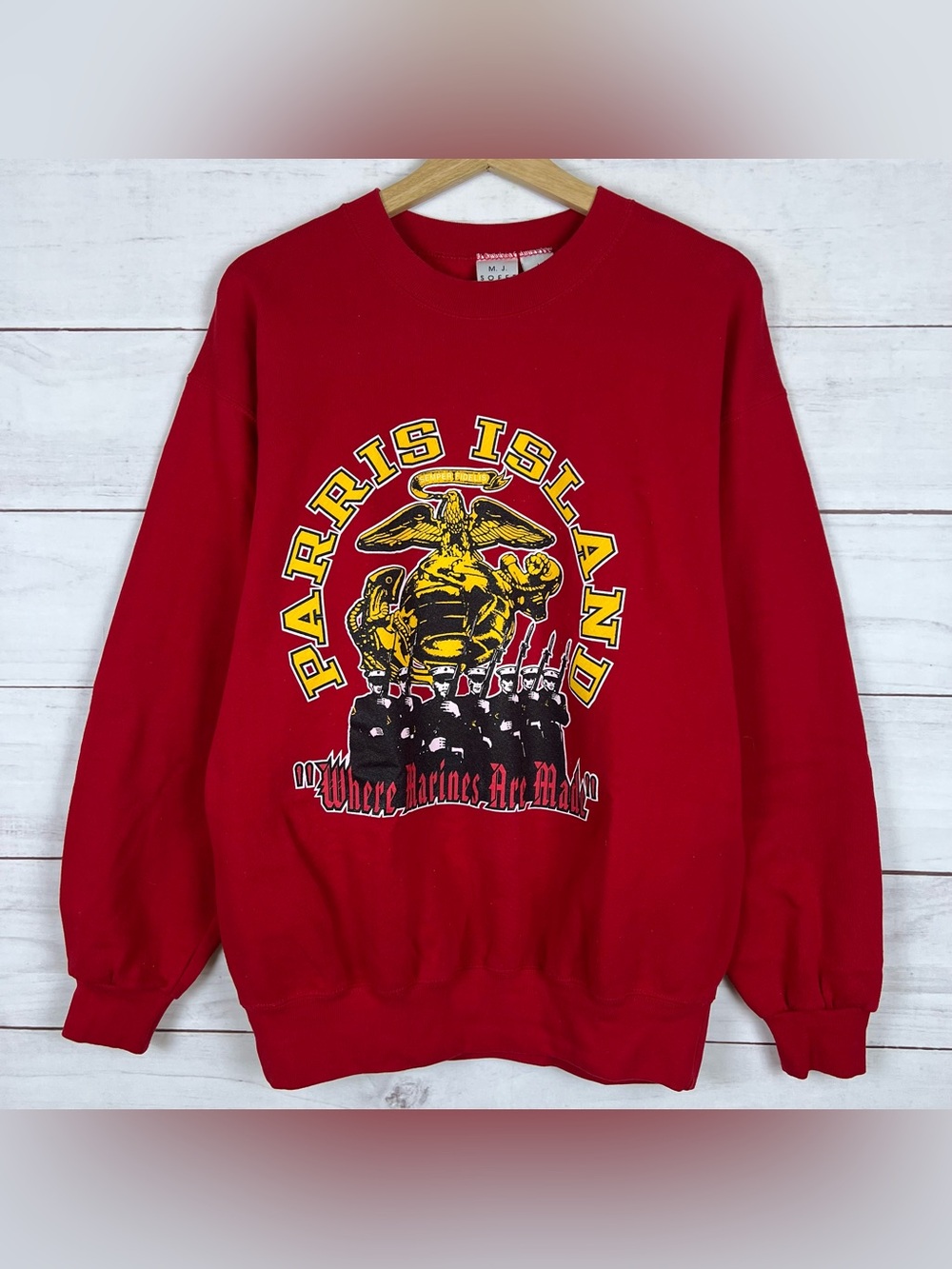 Vintage Parris Island Marines Sweatshirt Red Crewneck USA Size Large USMC 90s